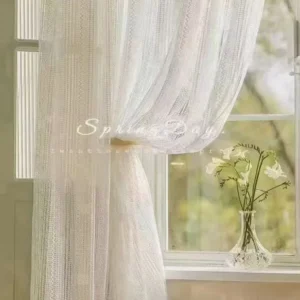 Wholesale white textured lace sheer curtain – intricate weave voile for vintage modern homes