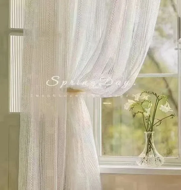 Wholesale white textured lace sheer curtain – intricate weave voile for vintage modern homes