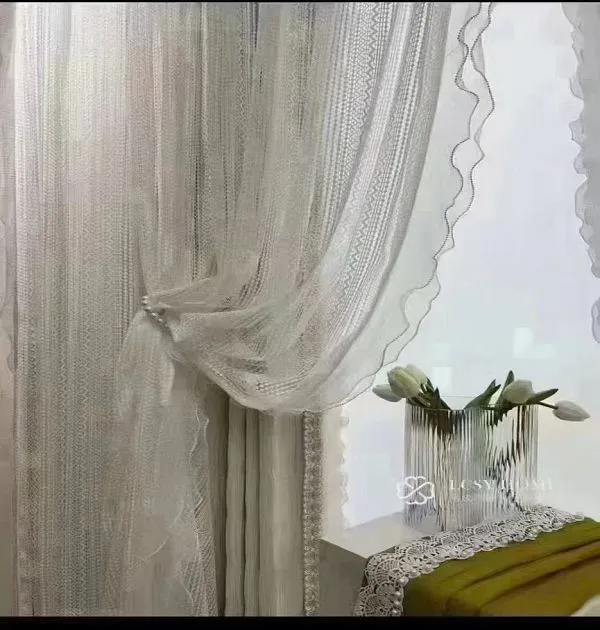 Wholesale white textured lace sheer curtain – intricate weave voile for vintage modern homes