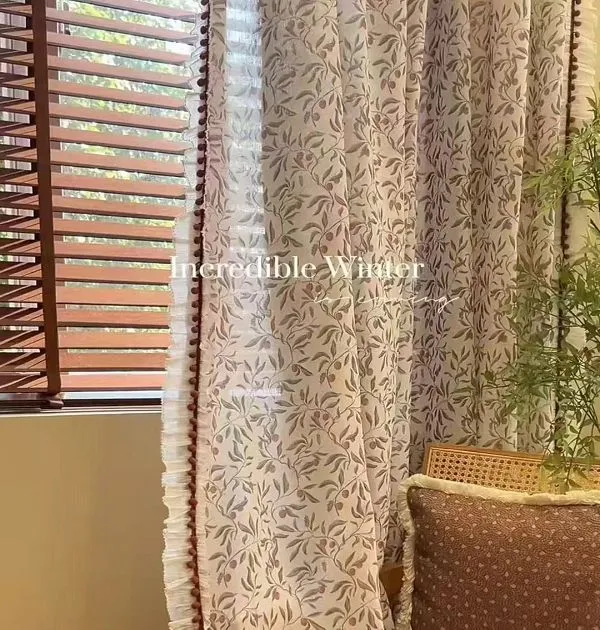 Оптовые прозрачные шторы с ботаническим принтом – винтажный цветочный узор с помпонами для зимнего дома в стиле рустик