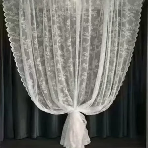 Keqiao wholesale washable white floral lace curtains - scalloped edge boutique serviced apartment window screen