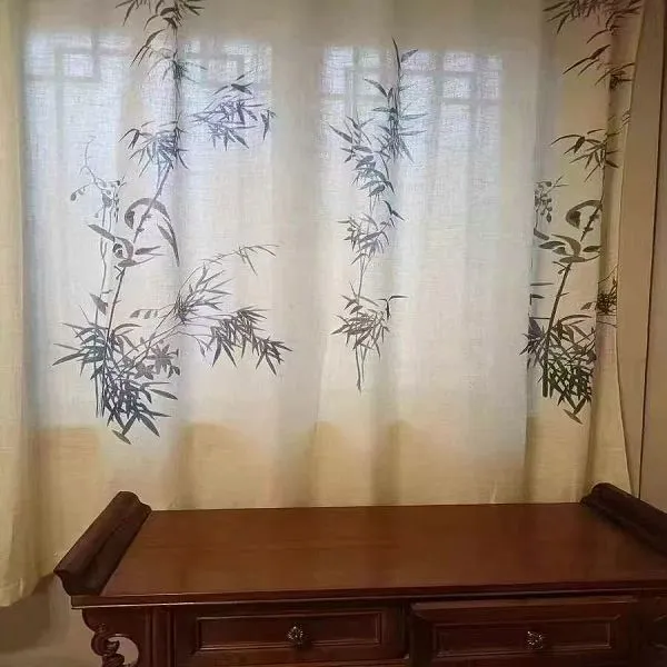 Keqiao wholesale stain-resistant oriental bird bamboo print curtains - boutique guesthouse window screen