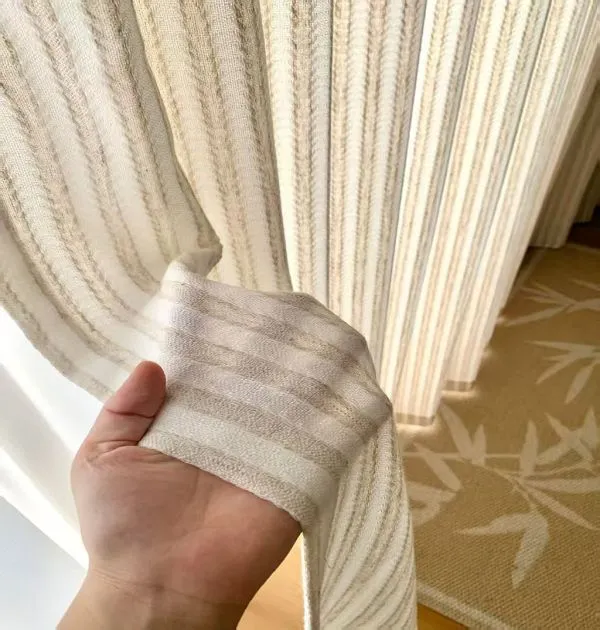 Wholesale natural textured striped linen blend sheer curtain – light filtering for home