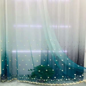 Keqiao wholesale UV blocking gradient blue embroidered curtains - scalloped lace co-working space window screen
