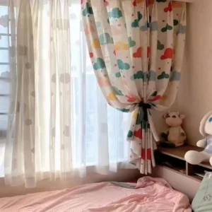 Wholesale kids cloud pattern sheer curtains - whimsical children's room window screen fabric