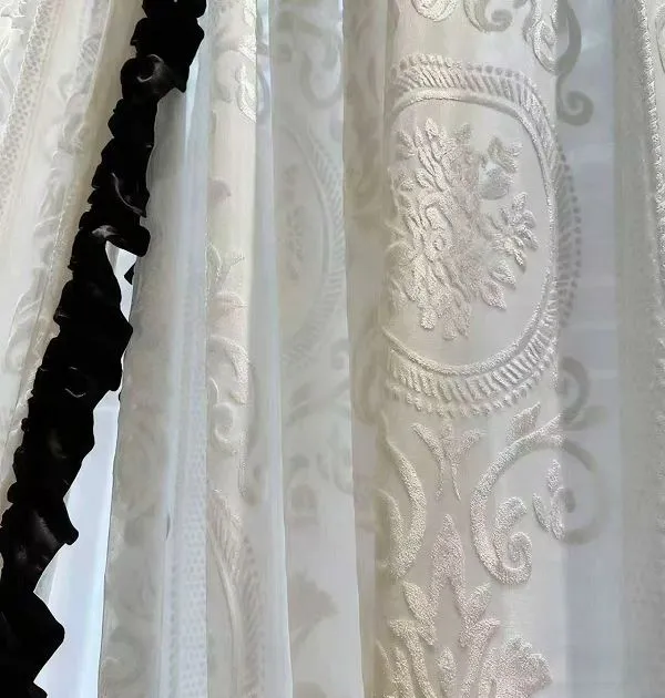 Keqiao wholesale fire retardant white floral embroidered sheer curtains - bed-and-breakfast window screen