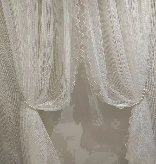 Wholesale white textured lace sheer curtain – intricate weave voile for vintage modern homes