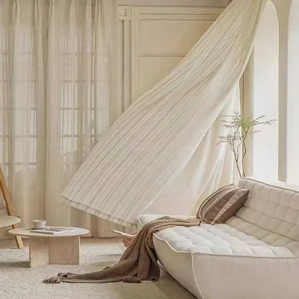 Keqiao wholesale anti-static linen-textured beige curtains - co-working space window screen