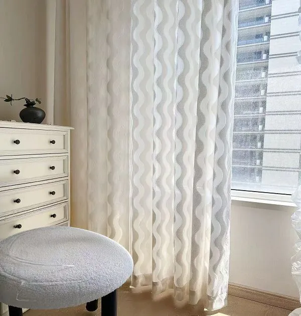 Wholesale beige wave pattern sheer curtains - modern light-filtering window screen