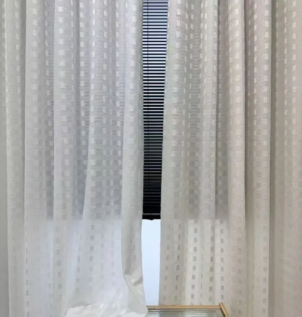 Wholesale window screens in China Beige Textured Checkered Sheer Curtain