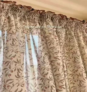 Wholesale botanical print sheer curtain – pom-pom trim vintage floral for winter rustic home