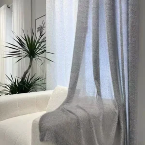 Wholesale grey textured sheer curtain – soft fuzzy voile for modern minimalist living roo