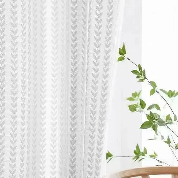 Keqiao wholesale UV blocking white leaf pattern sheer curtains - modern apartment window screen