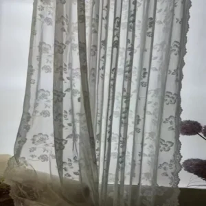 Wholesale white floral lace sheer curtains - scalloped edge light-filtering window screen
