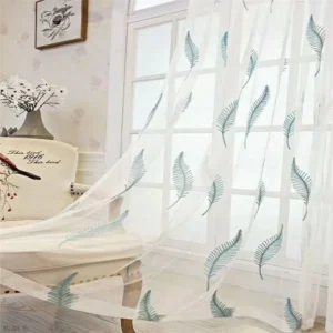 Keqiao wholesale washable blue feather embroidered sheer curtains - designer studio window screen