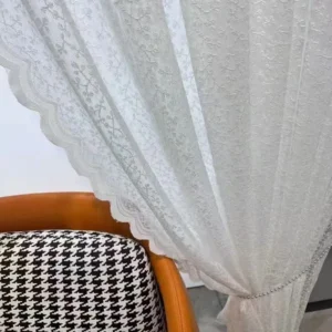 Wholesale white floral lace sheer curtain – scalloped edge vintage voile for romantic home