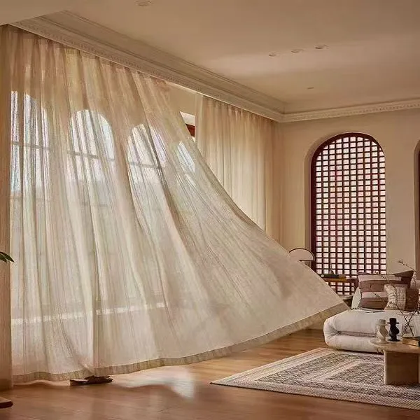 Keqiao wholesale anti-static linen-textured beige curtains - co-working space window screen