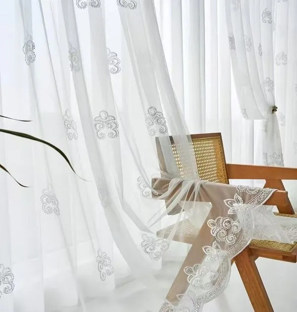 Keqiao wholesale white ornate sheer curtains - classic textured window screen