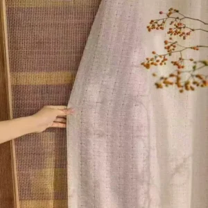 Wholesale beige woven moon sheer curtain – linen-like voile for Japandi home,Keqiao factory bulk sheer curtains production line