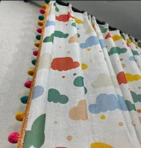 Wholesale kids cloud pattern sheer curtains - whimsical children's room window screen fabric