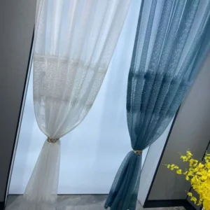 gradient sheer curtains wholesale in white grey and blue tones from China Guangzhou for living room and hotel windows