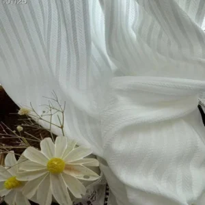White striped single-layer sheer curtain – light-filtering, textured for bright home spaces