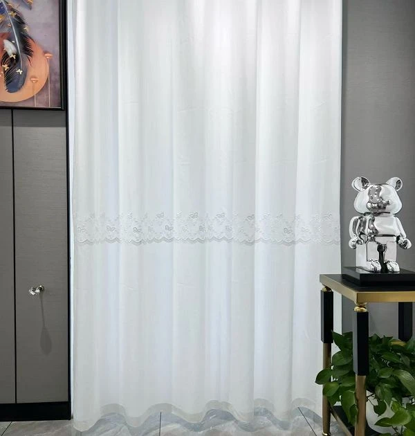 embroidered tulle curtain fabric wholesale white sheer from Shaoxing China for living room and hotel curtains
