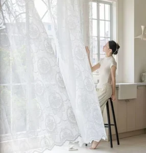 Premium faux linen sheer curtain fabric for hot climates in Southeast Asia