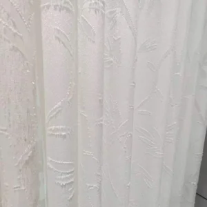 Abstract wave jacquard sheer curtain fabric with clipped spot texture