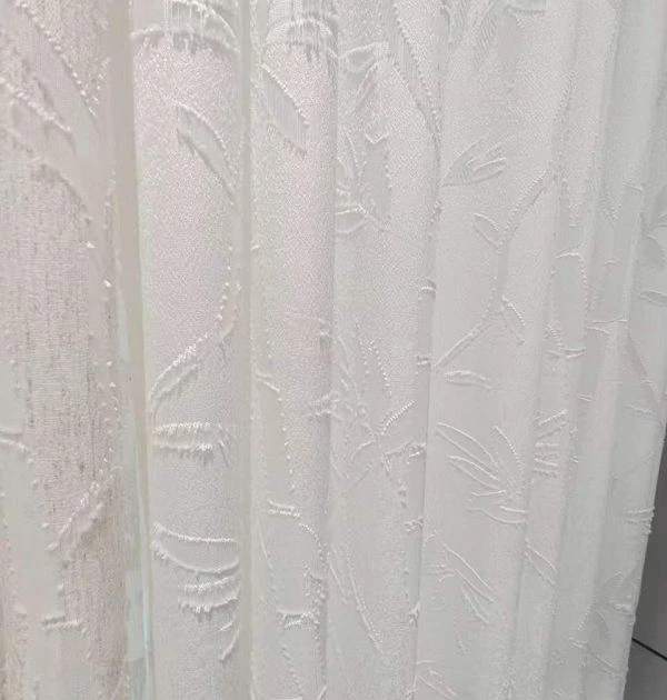 Abstract wave jacquard sheer curtain fabric with clipped spot texture