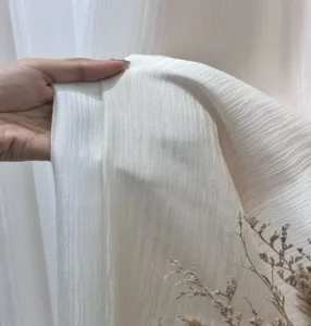 textured white striped sheer curtain fabric detail