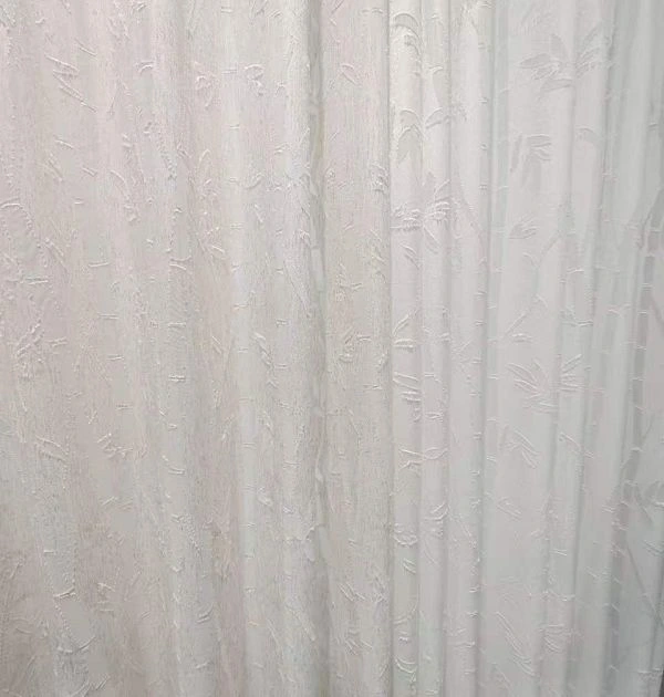 white bamboo pattern tulle curtain fabric close up