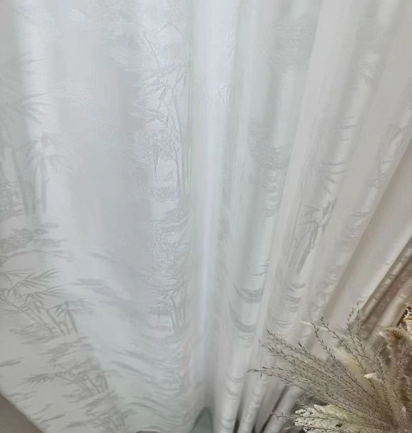 white silk jacquard sheer curtain bamboo pattern