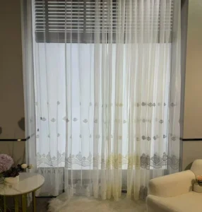 Wholesale embroidered white sheer curtains displaying elegant scalloped edges for luxury hotel projects