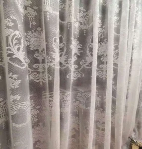 Luxury floral embroidered lace sheer curtain fabric available in bulk rolls