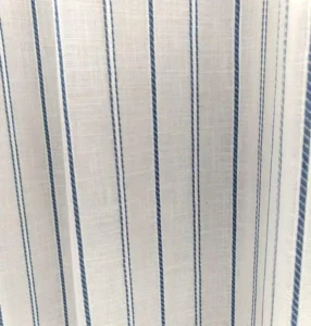 Navy blue striped hotel curtain fabric with a low MOQ of 5 rolls for quick project sourcing