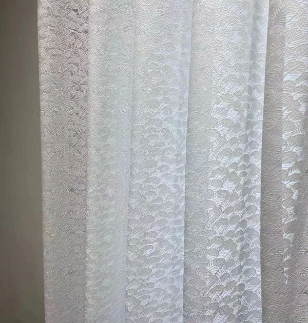 Leaf jacquard sheer voile fabric close up for wholesale window sheer curtains