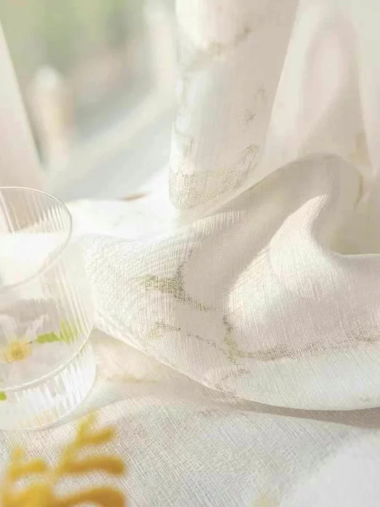Gold foil voile curtain fabric supplier for hotel projects