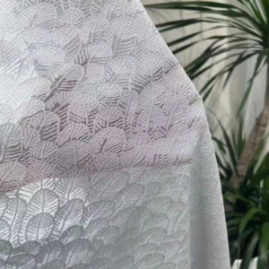 White leaf pattern jacquard sheer curtain fabric with light filtering texture